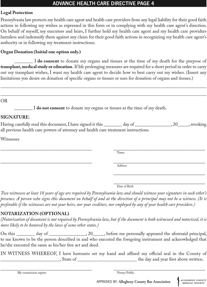 Pennsylvania Durable Health Care Power of Attorney Form 2 Page 4