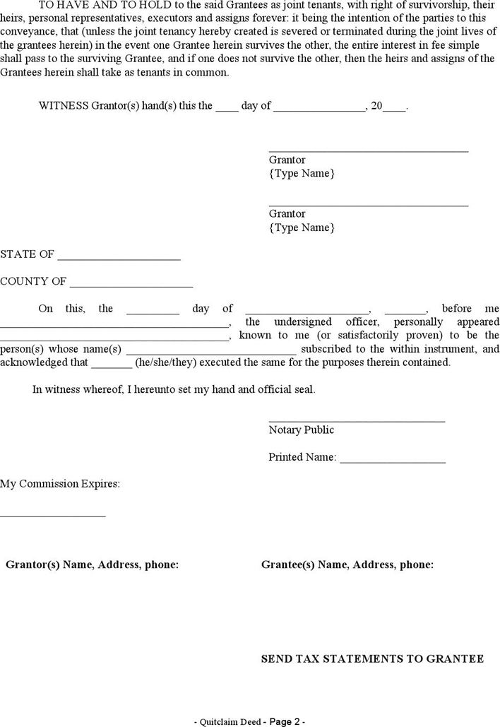 Pennsylvania Quitclaim Deed Form Page 2