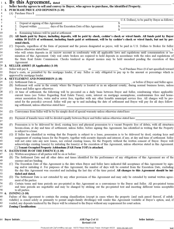 Pennsylvania Standard Agreement for the Sale of Real Estate Form Page 2
