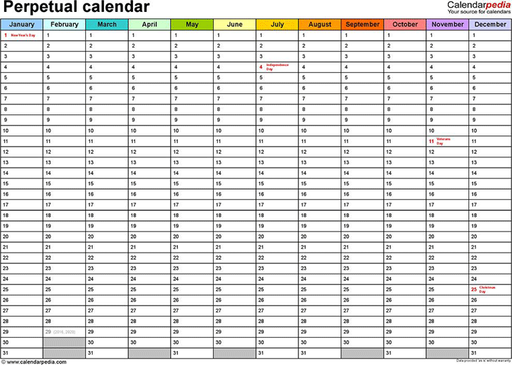 Perpetual Calendar Template 3