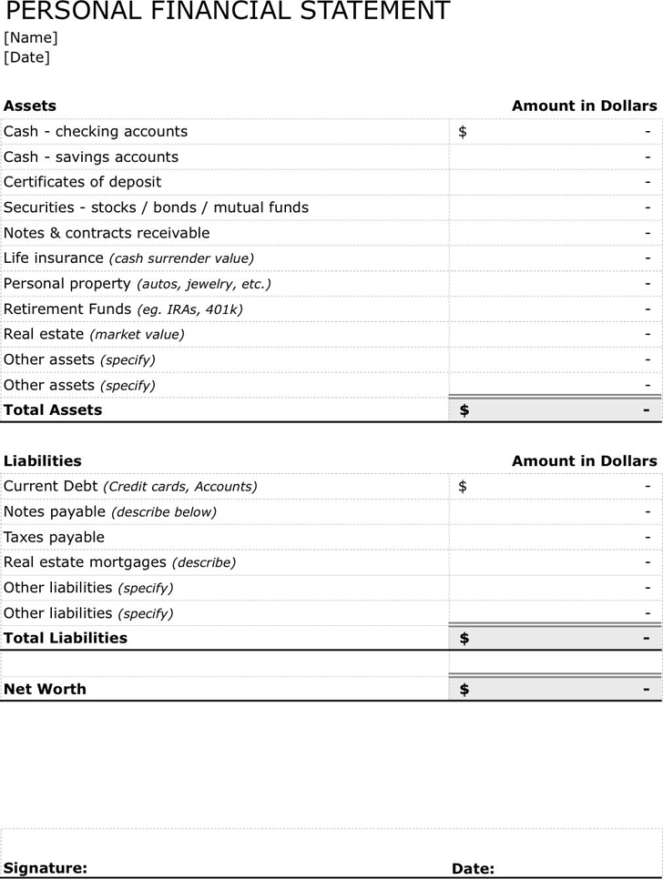 Personal Financial Statement Template Free from www.speedytemplate.com