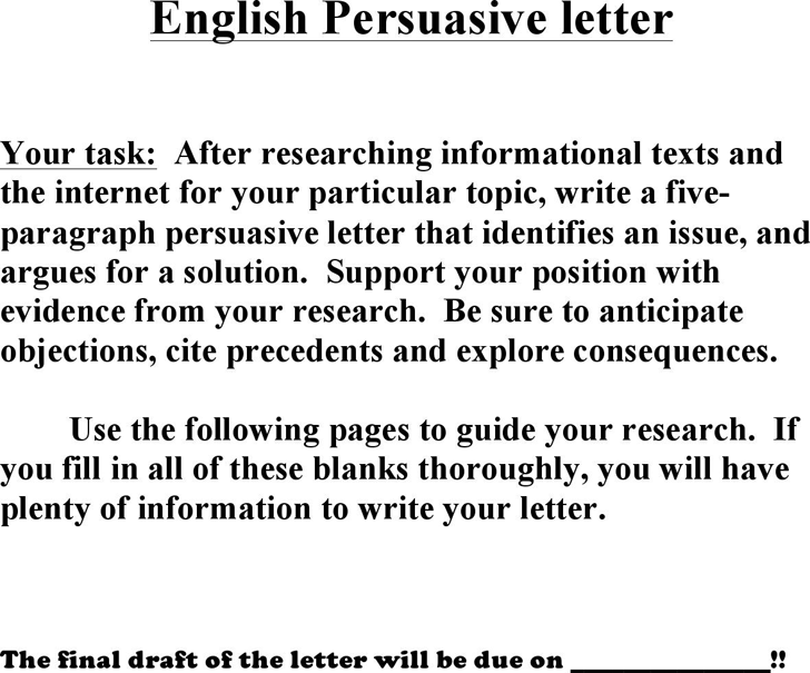 Persuasive Letter Prewriting