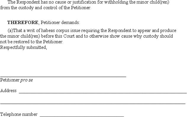 Petition for Writ of Habeas Corpus and Emergency Return of Child Packet Page 3