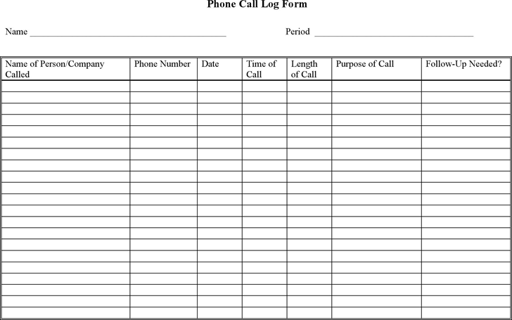 Phone Call Log Form 2
