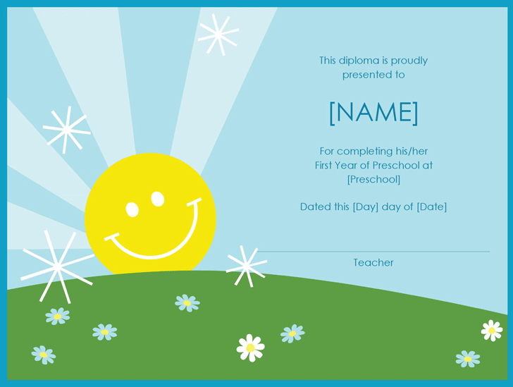 Preschool Diploma Certificate (Sunshine Design)