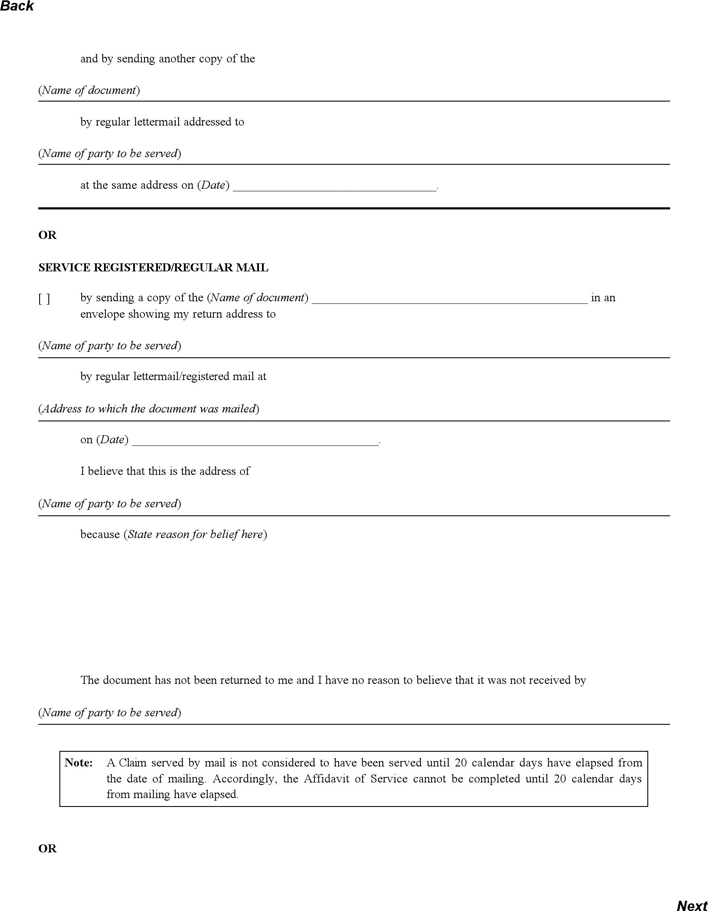 Prince Edward Island Affidavit of Service Form Page 3