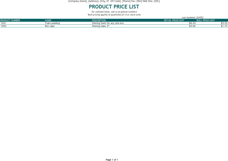 Product Price List 1