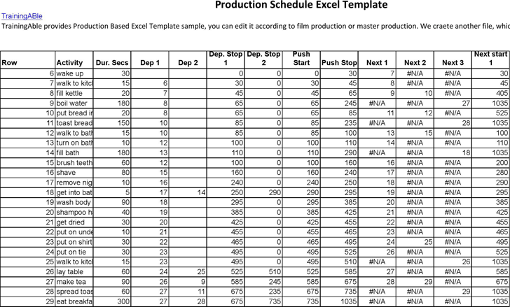 Production Schedule Template 1