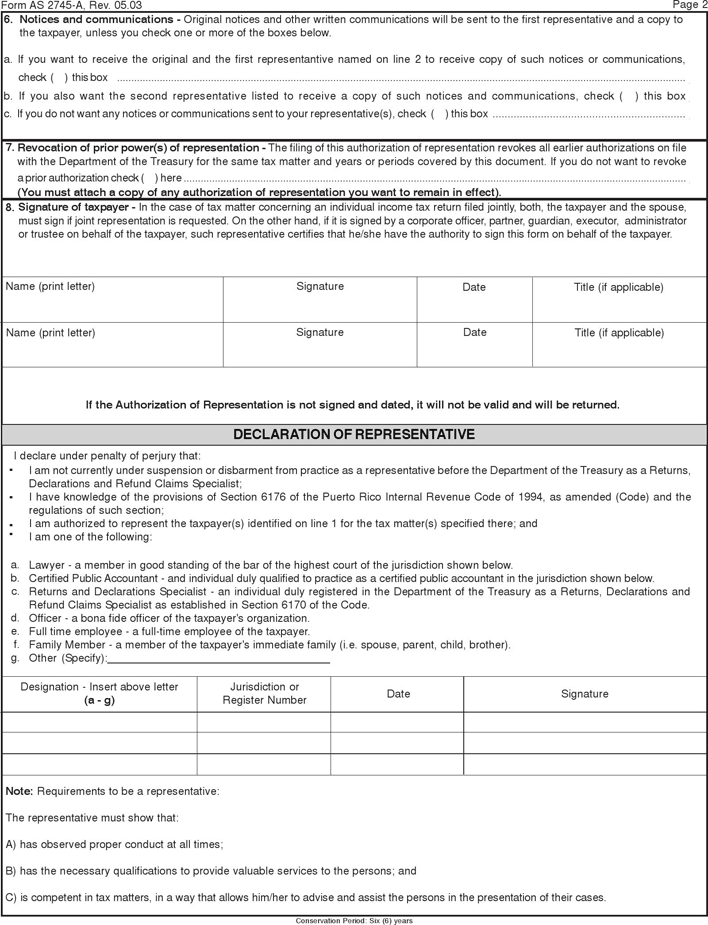 Puerto Rico Tax Power of Attorney Form Page 2