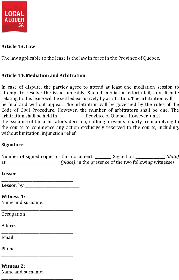 Quebec Commercial Lease Agreement Form Page 4