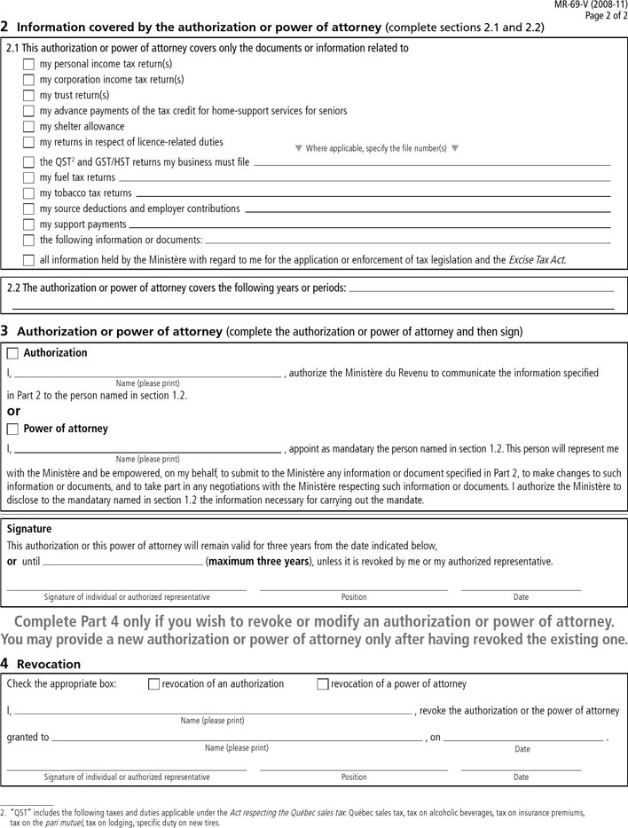 Quebec Power of Attorney, Authorization to Communicate Information, or Revocation Form Page 2