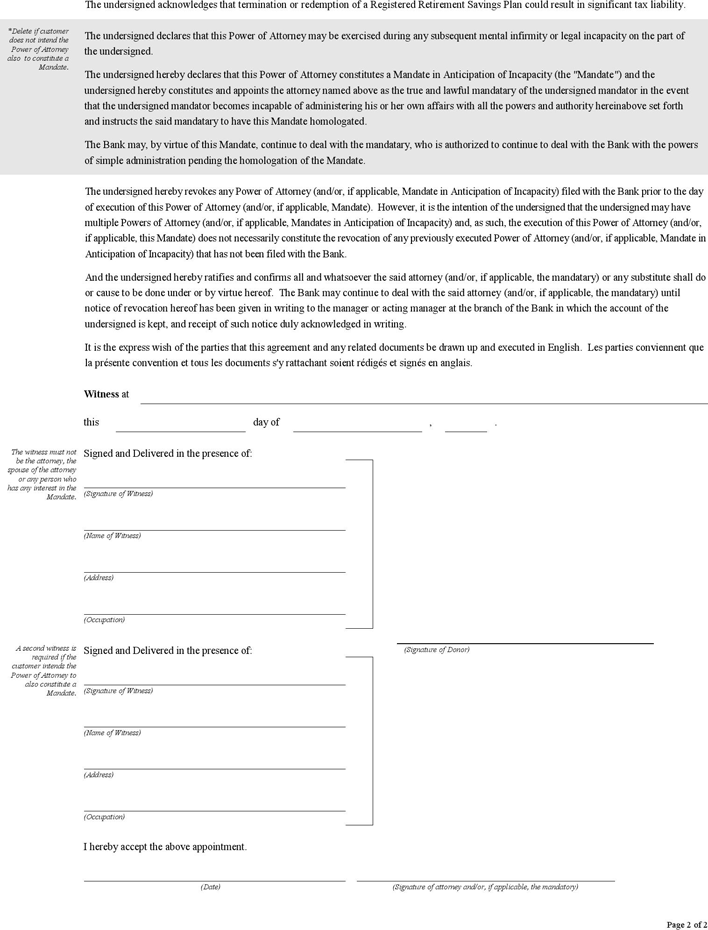 Quebec Power of Attorney Form Page 2