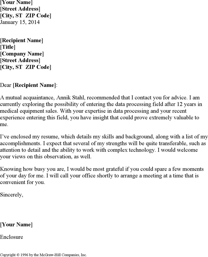 cover letter with referral from mutual acquaintance