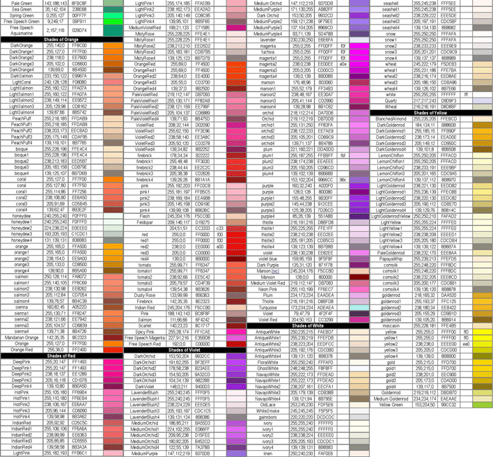 RGB to Color Name Reference Page 2