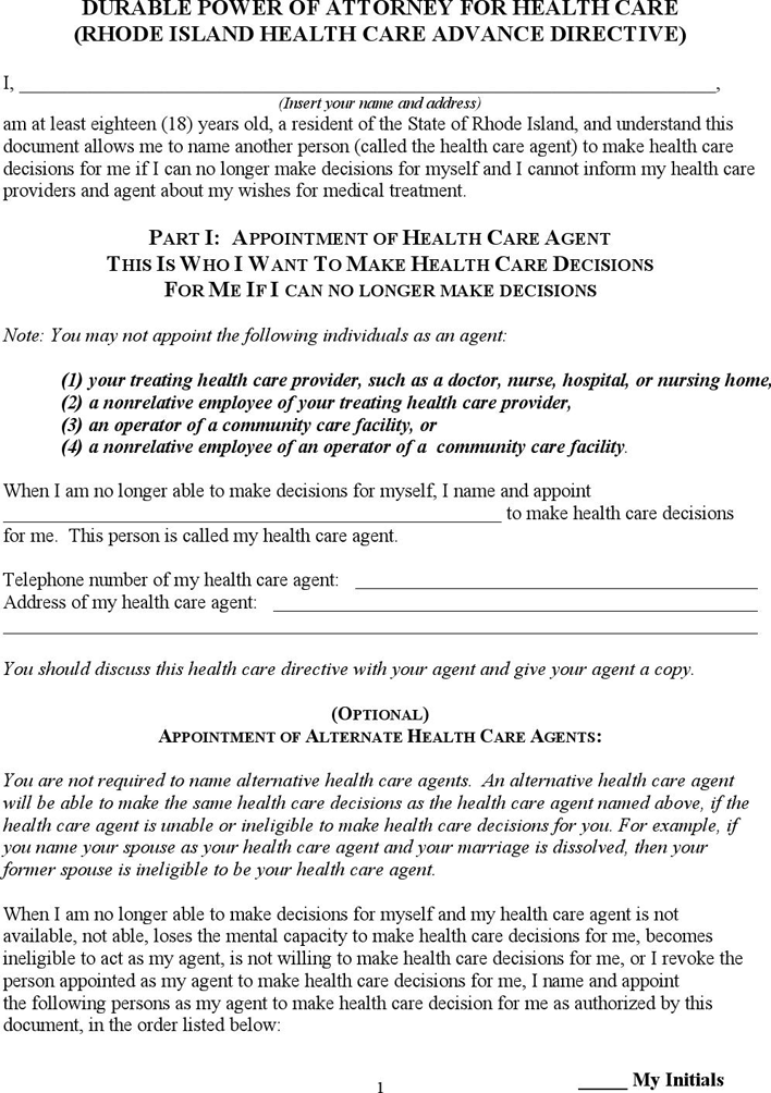 Rhode Island Health Care Power of Attorney Form Page 3