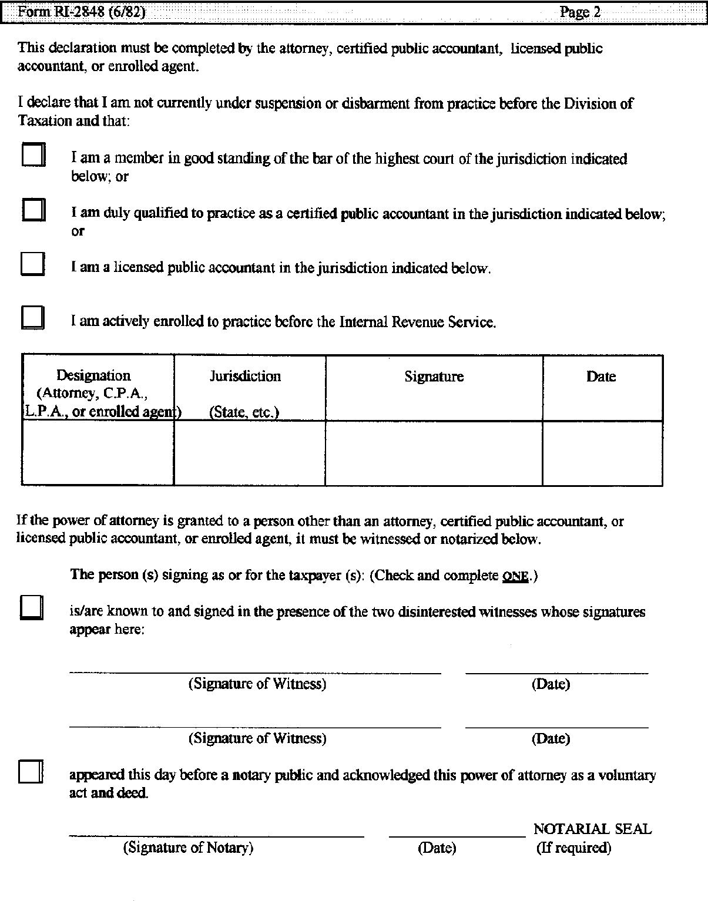 Rhode Island Tax Power of Attorney Form Page 2