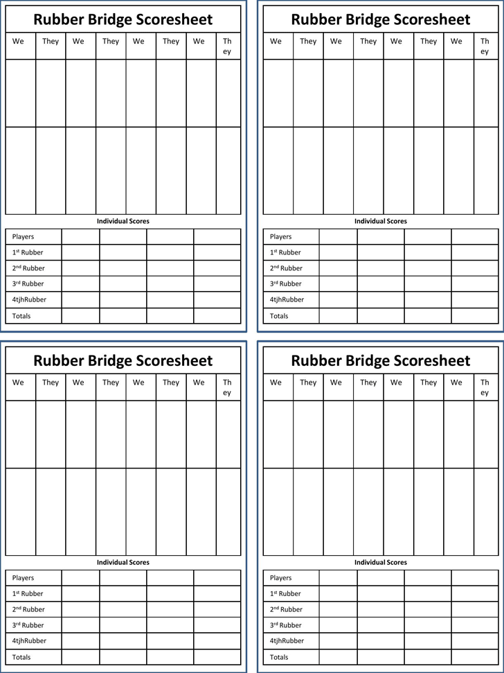Rubber Bridge Scoresheet