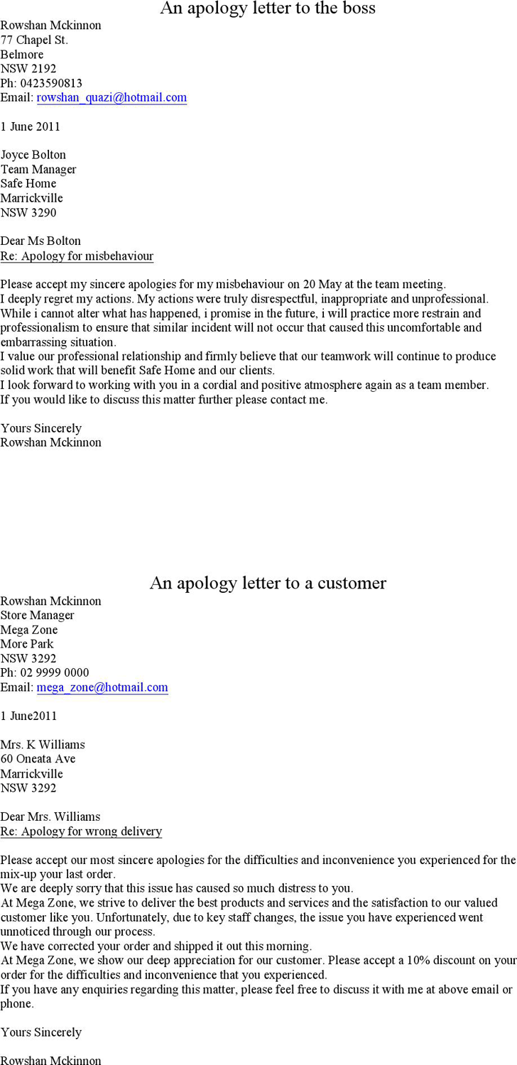 Sample Apology Letter 1