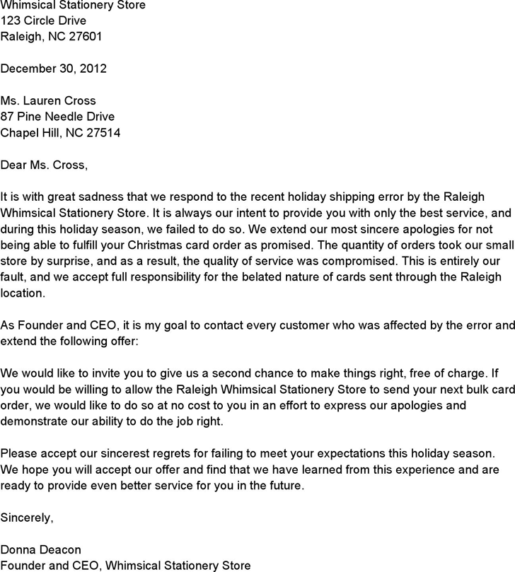 Sample Apology Letter 2