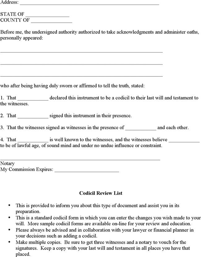 Sample Codicil Form Page 2
