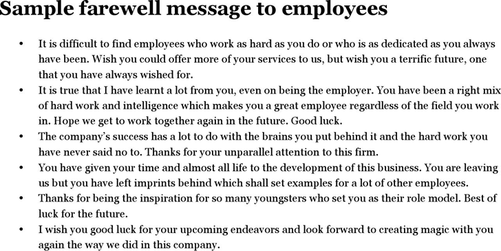 Sample Farewell Message to Employees
