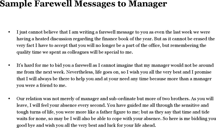 Sample Farewell Messages to Manager 