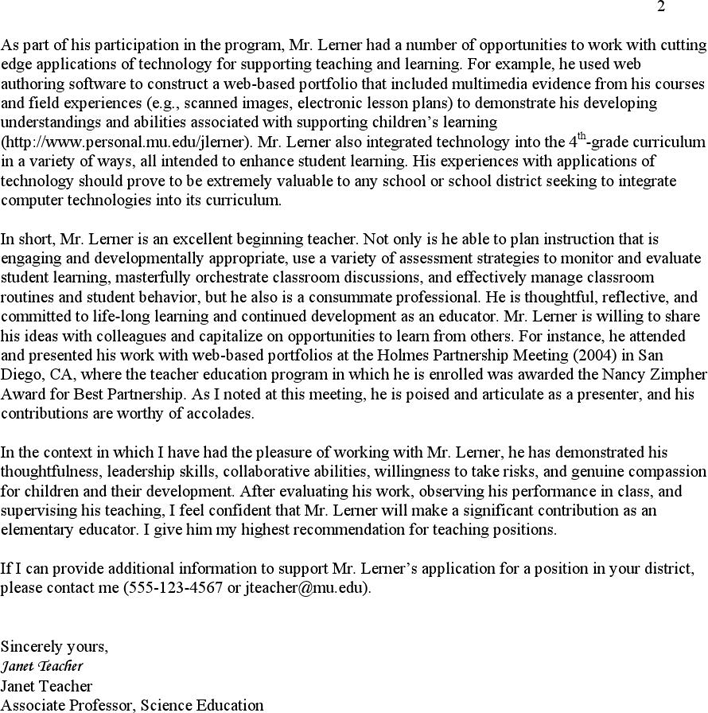Sample Letter of Recommendation For Teaching Position Page 3