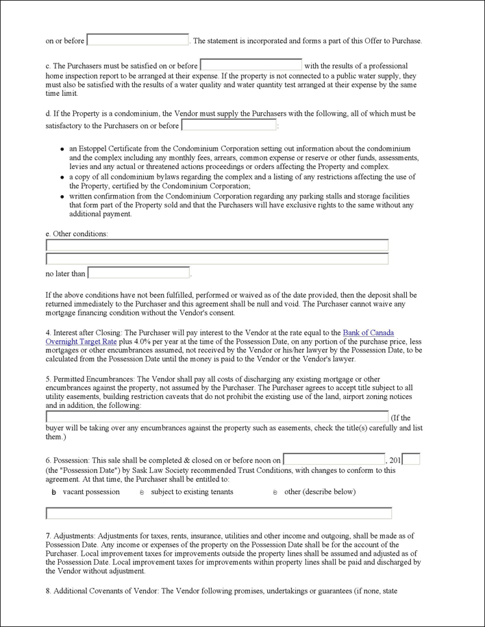 Saskatchewan Offer to Purchase Residential Real Estate Form Page 2