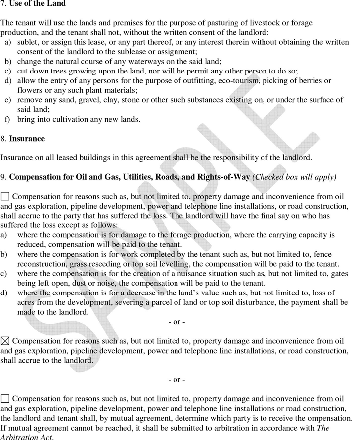 Saskatchewan Pasture Lease Agreement Sample Page 3