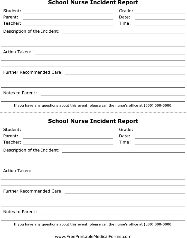 School Nurse Incident Report