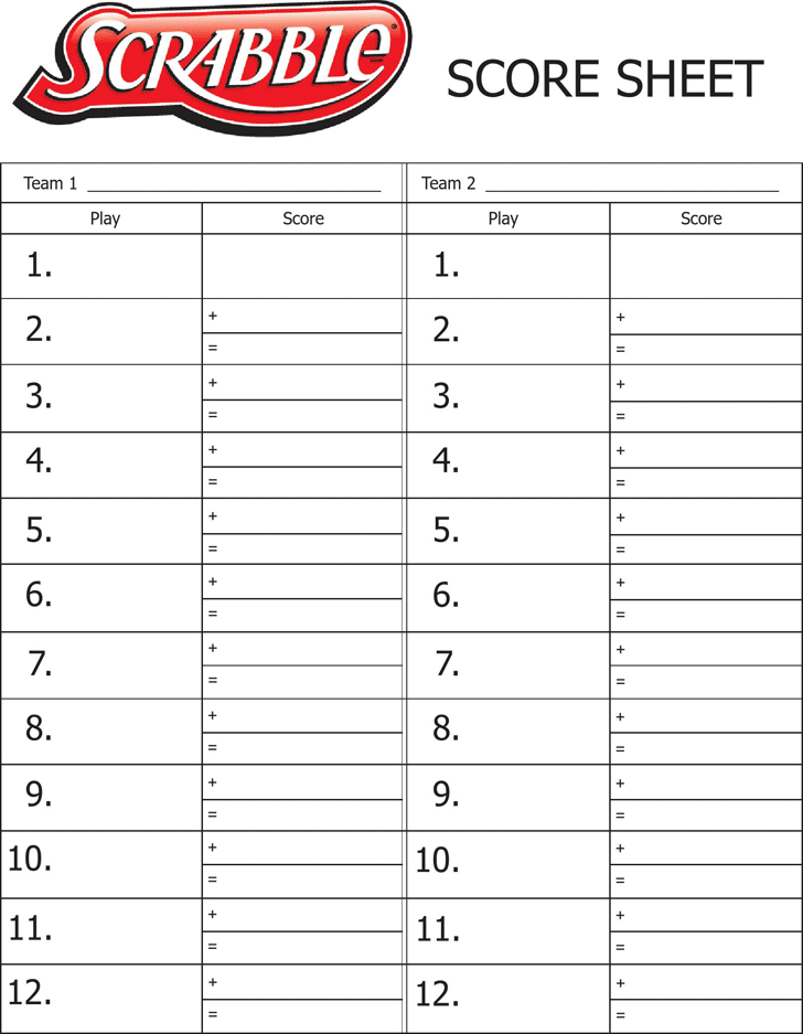 Scrabble Score Sheet 2