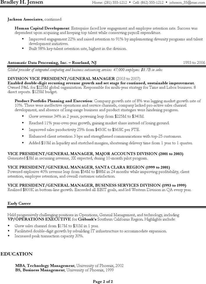 Senior Executive Resume Sample 2 Page 2