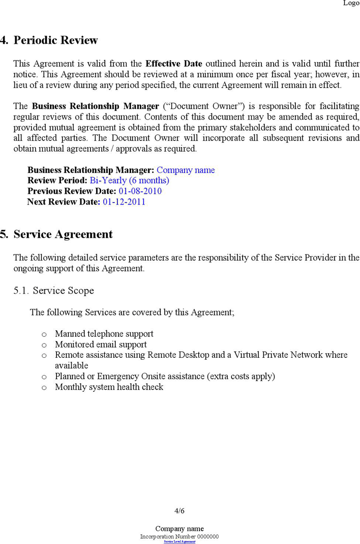 Service Level Agreement Template 1 Page 4