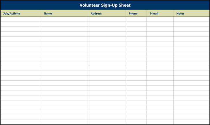 Volunteer Sign-Up Sheet