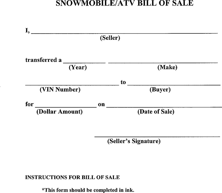 Snowmobile/ATV Bill of Sale