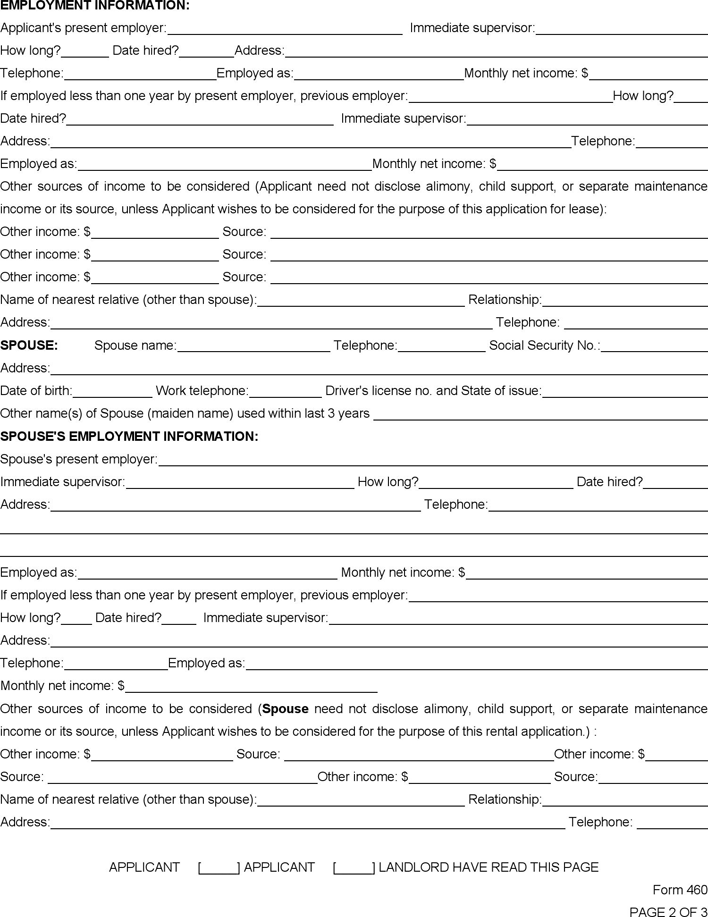 South Carolina Rental Application Form Page 2
