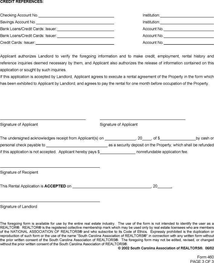 South Carolina Rental Application Form Page 3