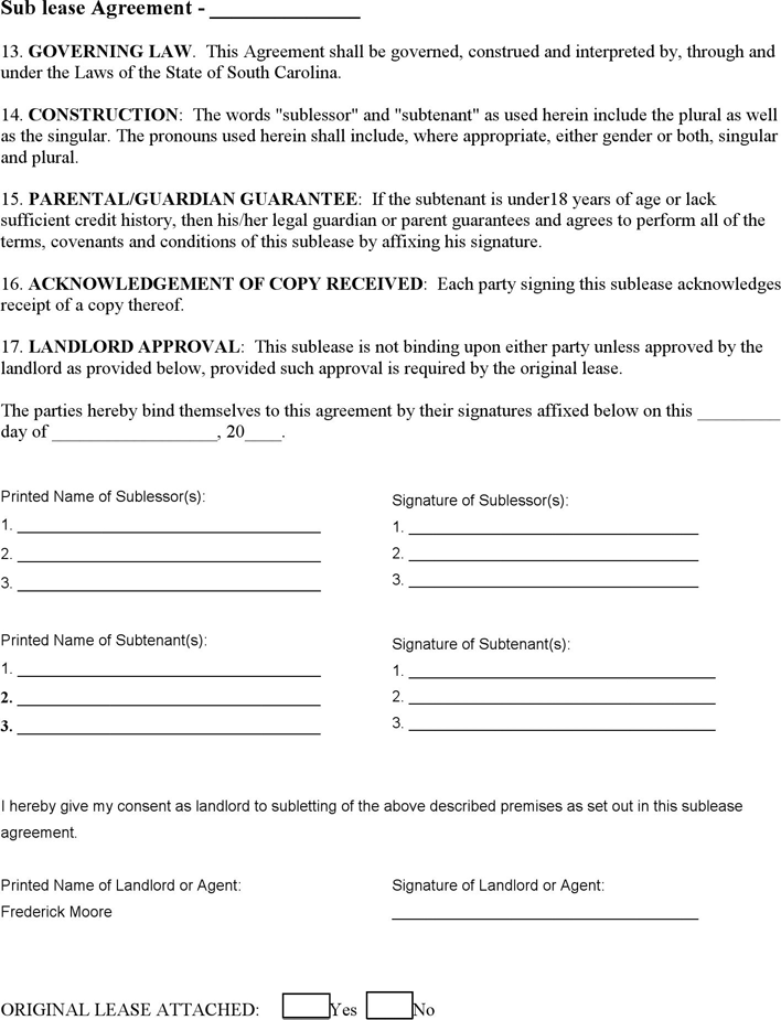South Carolina Sublease Agreement Form Page 2