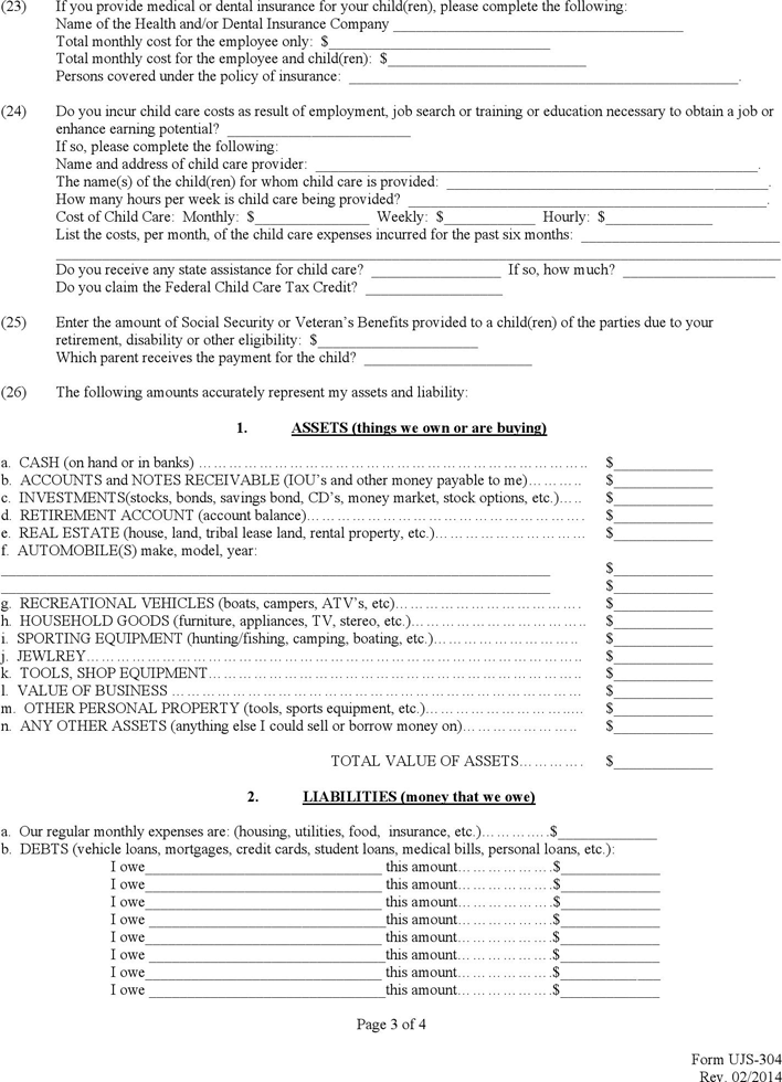 South Dakota Financial Affidavit Form Page 3