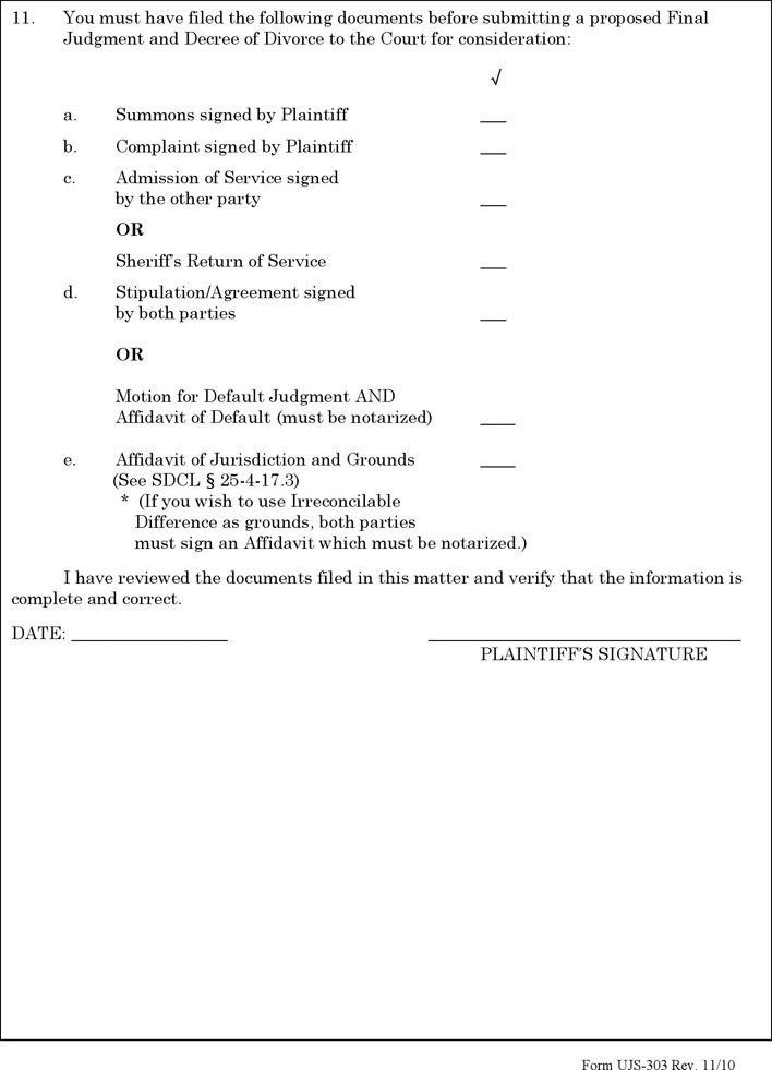 South Dakota pro se Divorce Checklist Form Page 2