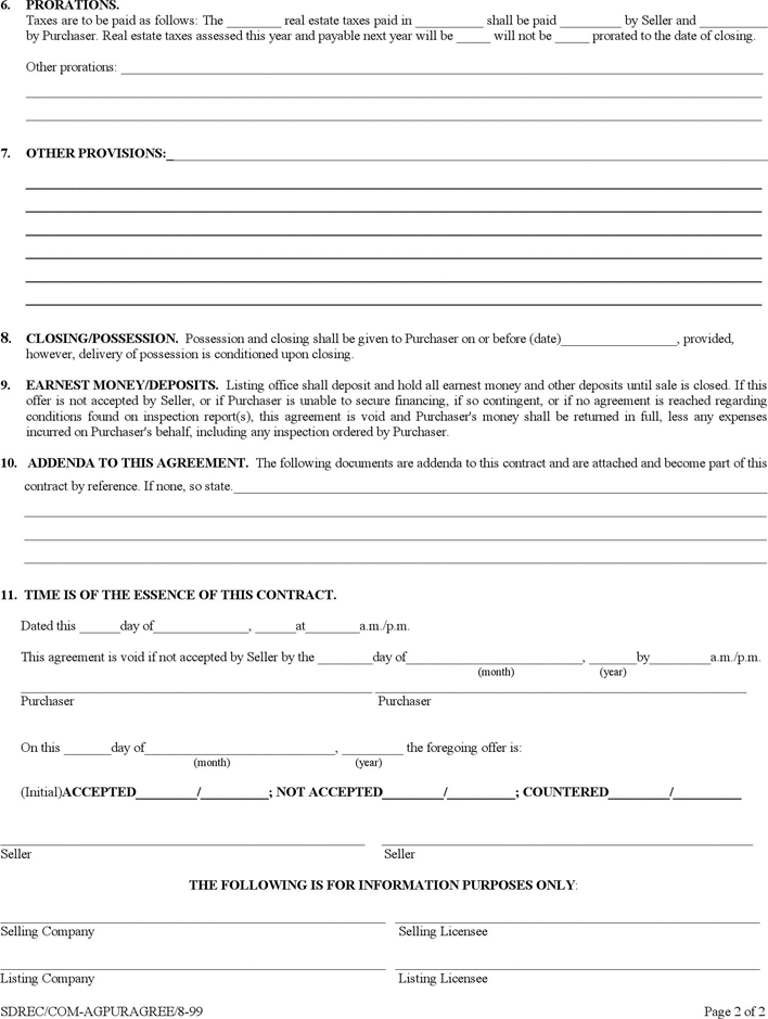 South Dakota Real Estate Purchase Agreement Commercial/Agricultural Form Page 2