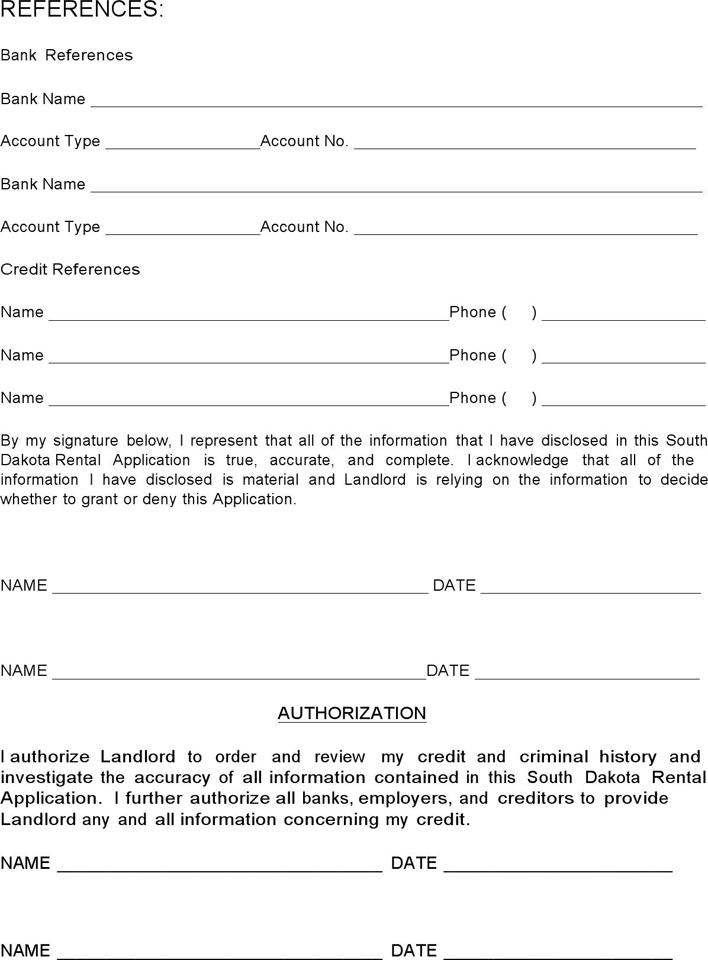 South Dakota Rental Application Form Page 3