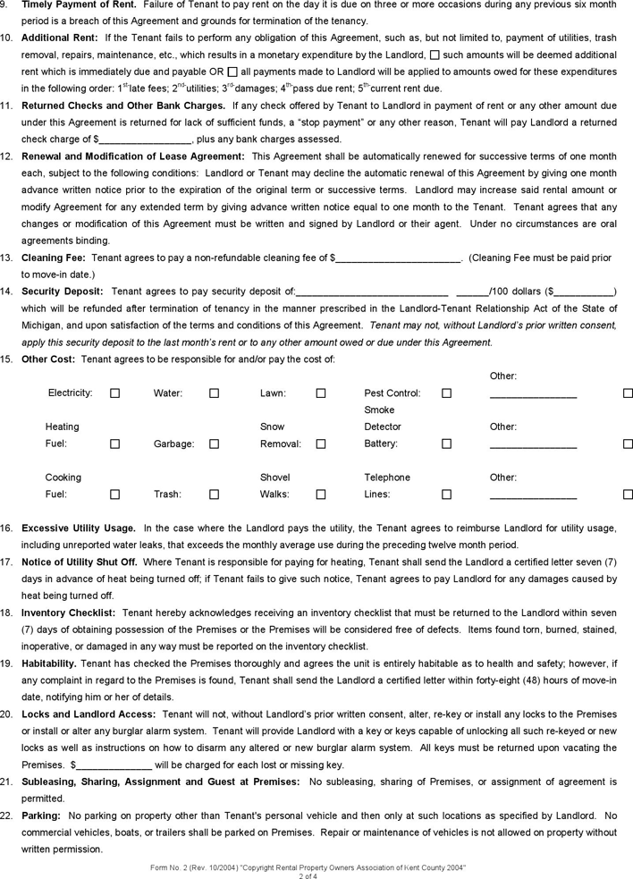 Standard Lease Agreement Page 2