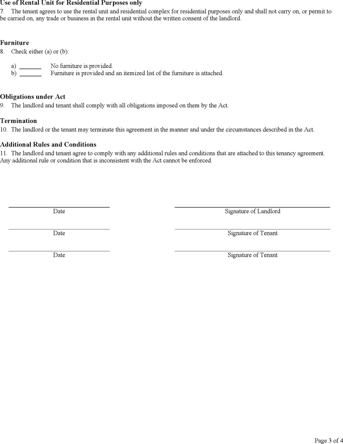 Standard Residential Tenancy Agreement (Manitoba) Page 3