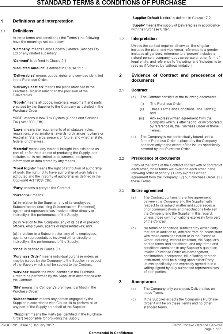 Standard Terms And Conditions of Purchase