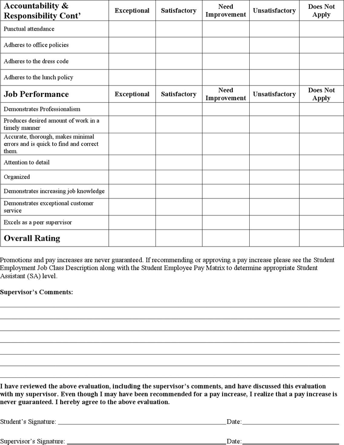 Student Employee Evaluation Form Page 2