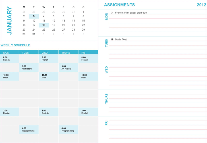 Student Weekly Planning Calendar (Any Year, Mon-Sun)