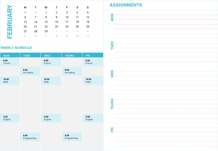 Student Weekly Planning Calendar (Any Year, Mon-Sun) Page 2