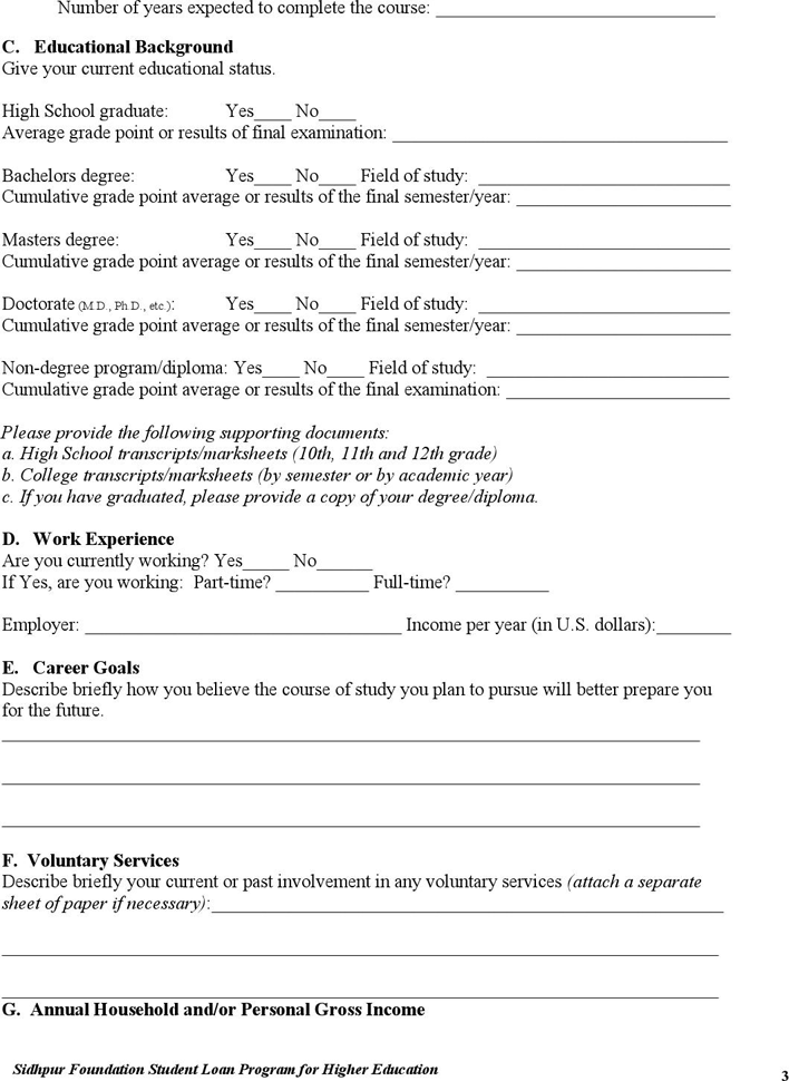 Students Loan Application Form 3 Page 3