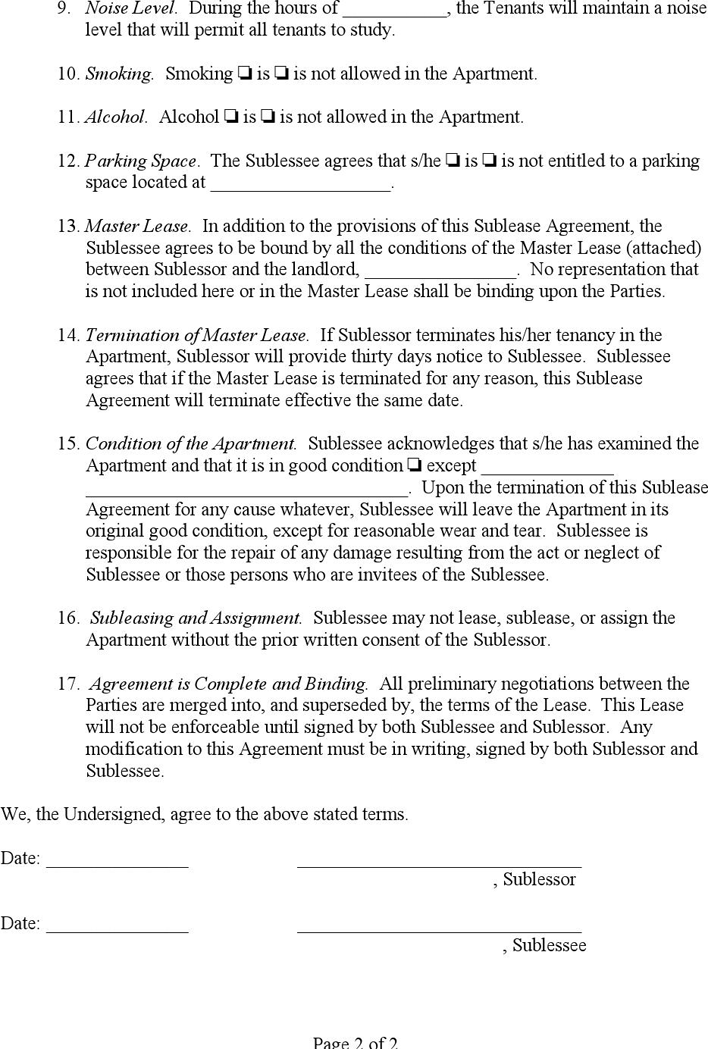 Sublease Agreement 1 Page 2